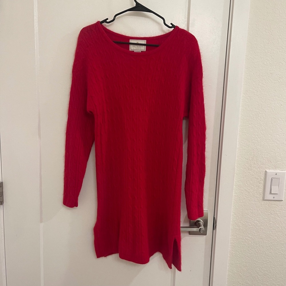 Vintage 90s Express Angora Lambswool Knit Sweater Dress Holiday Classic